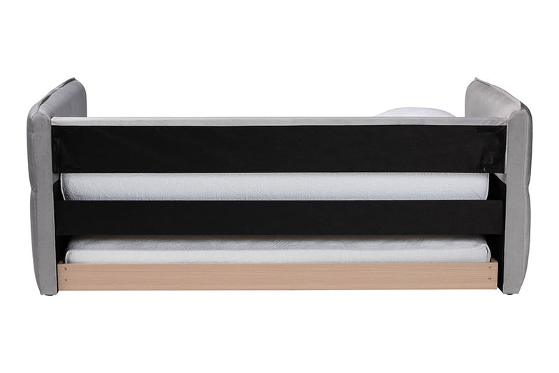 Parkin Modern Light Gray Velvet Fabric Twin Size Daybed w/Trundle Baxton