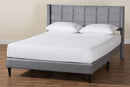 Pelagia GrayVelvet and Dark Brown Wood Queen Bed Baxton