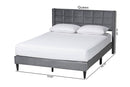 Pelagia GrayVelvet and Dark Brown Wood Queen Bed Baxton
