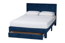 Donnica Modern Navy Blue Pleated Velvet Queen Size Storage Bed Baxton