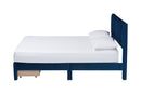 Donnica Modern Navy Blue Pleated Velvet Queen Size Storage Bed Baxton