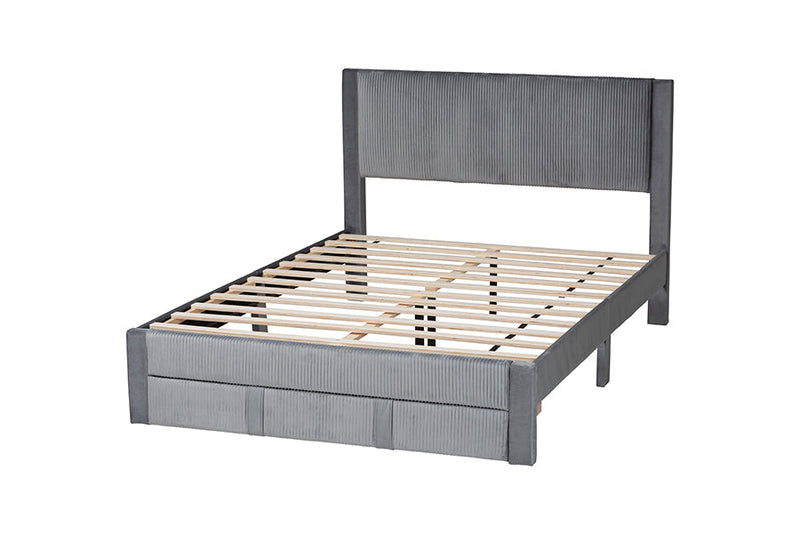 Donnica Modern Gray Pleated Velvet Queen Size Storage Bed Baxton