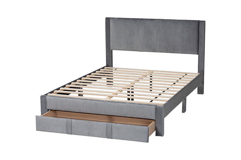 Donnica Modern Gray Pleated Velvet Queen Size Storage Bed Baxton