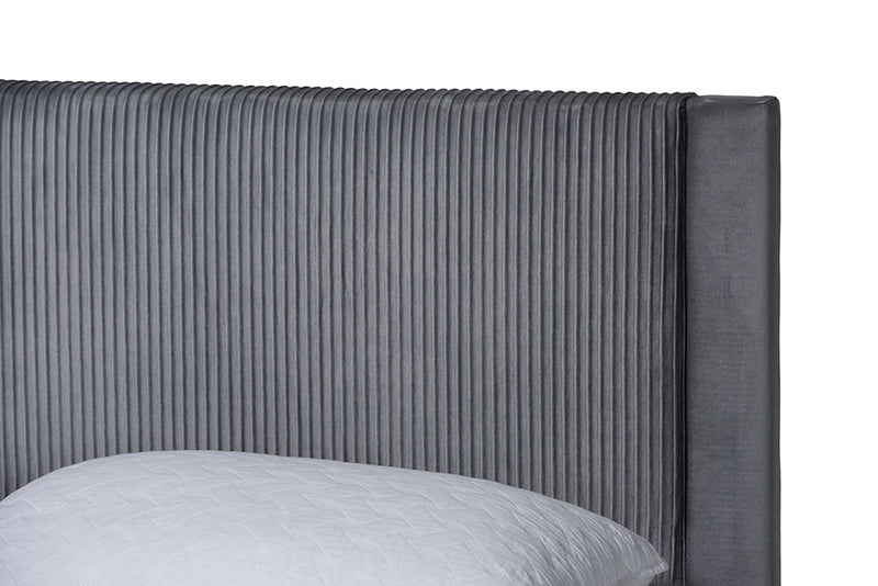 Donnica Modern Gray Pleated Velvet Queen Size Storage Bed