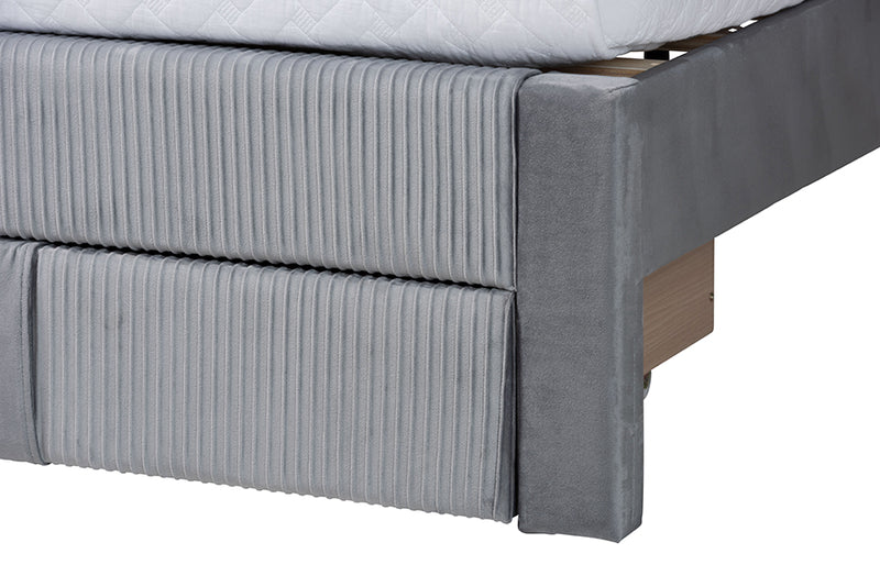 Donnica Modern Gray Pleated Velvet Queen Size Storage Bed