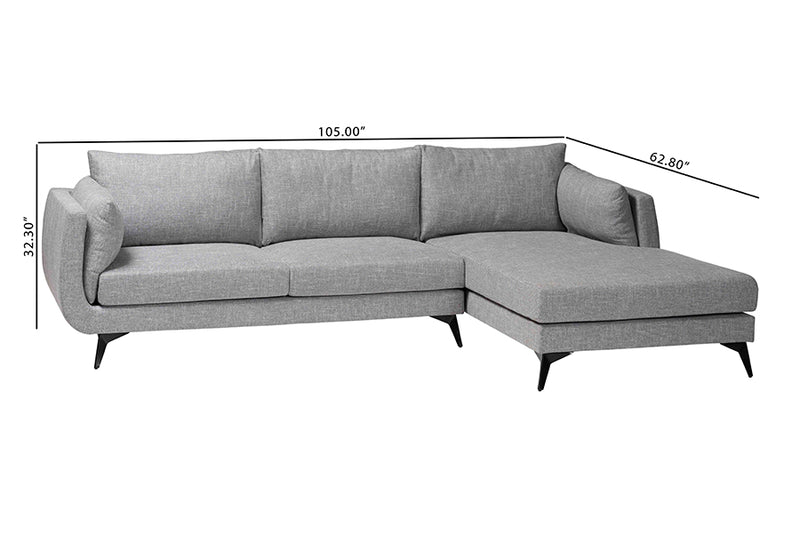 Finnick Modern Gray Twill Fabric Right Facing Sectional Sofa