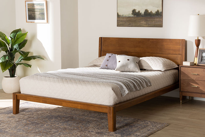 Aara Japandi Walnut Brown Toolless Assembly Queen Platform Bed Baxton