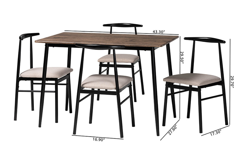 Sagira Modern Industrial Beige Fabric and Metal Dining Set