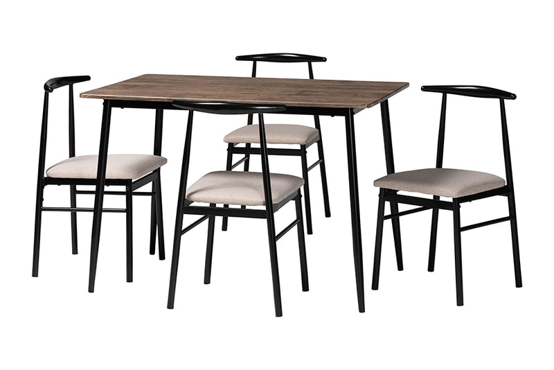 Sagira Modern Industrial Beige Fabric and Metal Dining Set