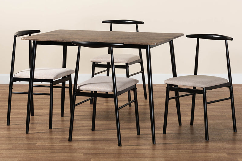 Sagira Modern Industrial Beige Fabric and Metal Dining Set