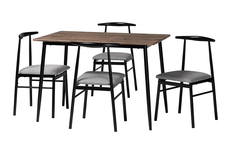 Sagira Modern Industrial Gray Fabric and Metal Dining Set