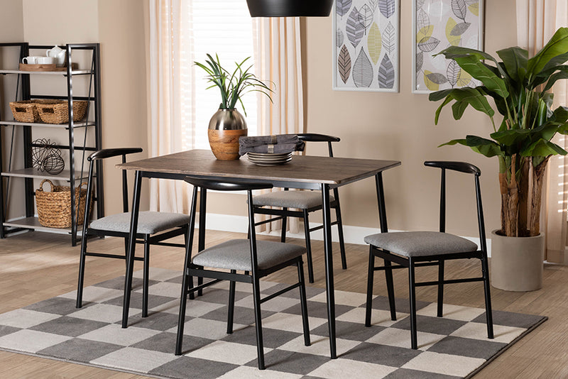 Sagira Modern Industrial Gray Fabric and Metal Dining Set