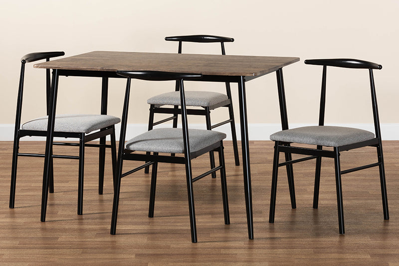 Sagira Modern Industrial Gray Fabric and Metal Dining Set