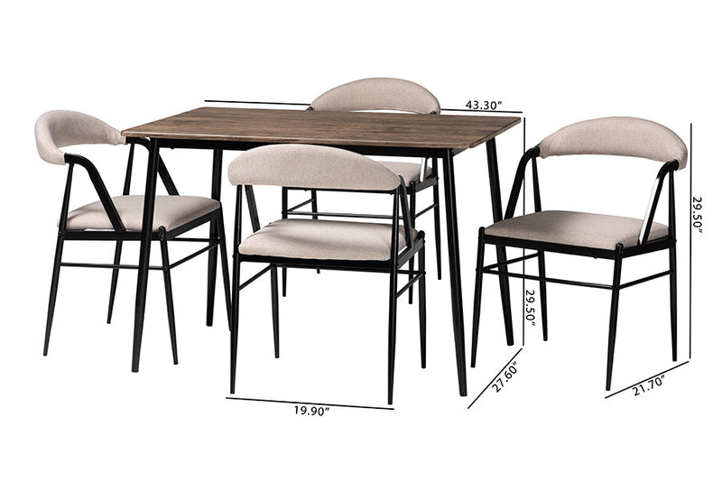 Cadence Beige Fabric and Metal Dining Set Baxton