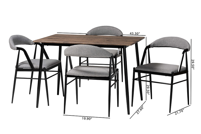 Cadence Modern Industrial Gray Fabric and Metal Dining Set