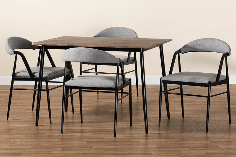 Cadence Gray Fabric and Metal Dining Set Baxton