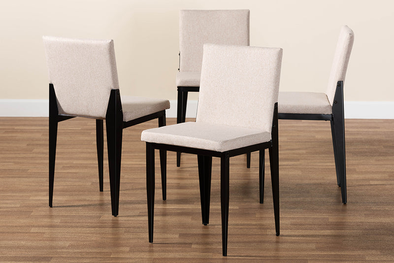 Aubrey Industrial Beige Fabric and Metal Dining Chair