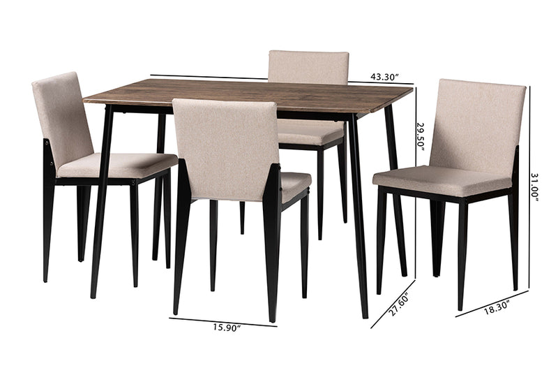 Aubrey Industrial Beige Fabric and Metal Dining Set