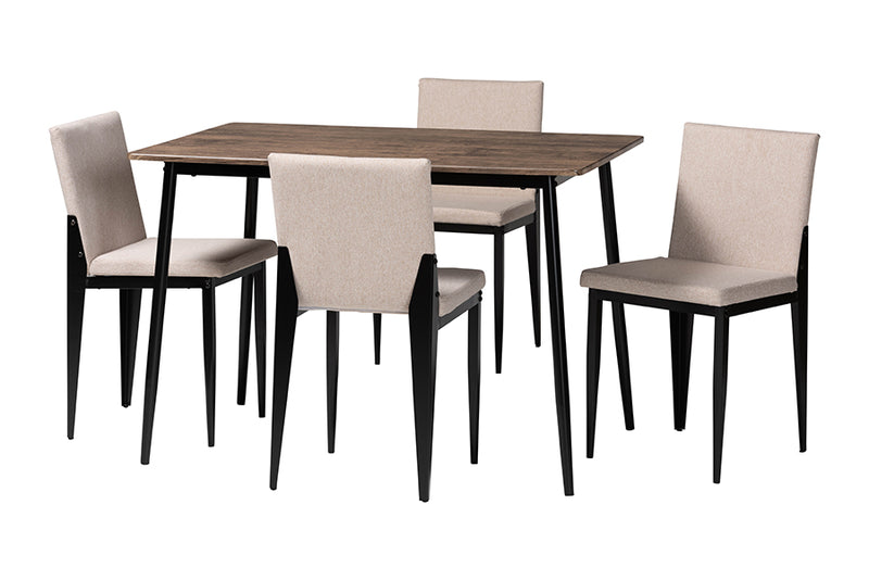 Aubrey Industrial Beige Fabric and Metal Dining Set