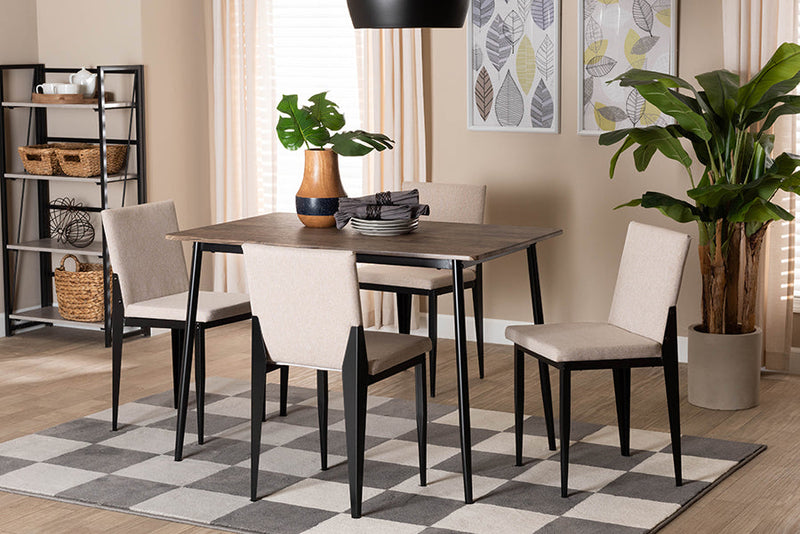 Aubrey Industrial Beige Fabric and Metal Dining Set Baxton