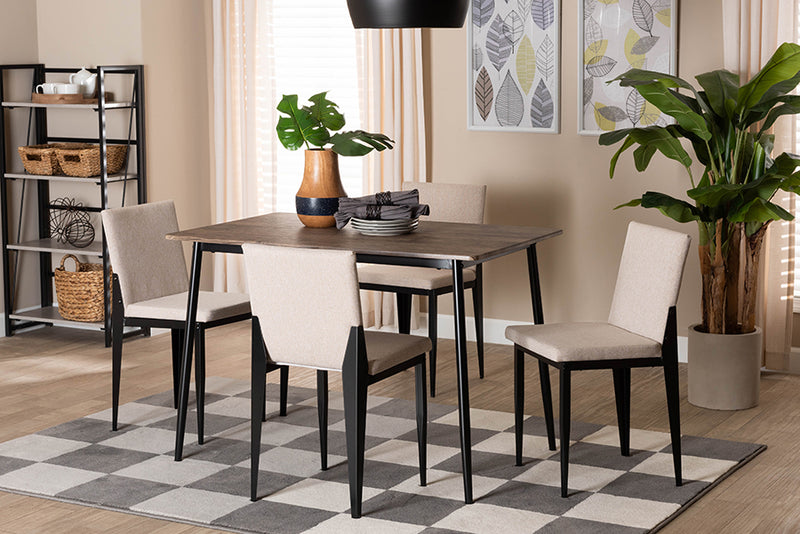 Aubrey Industrial Beige Fabric and Metal Dining Set