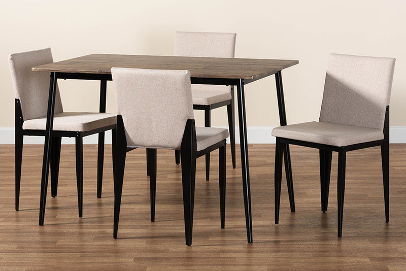 Aubrey Industrial Beige Fabric and Metal Dining Set