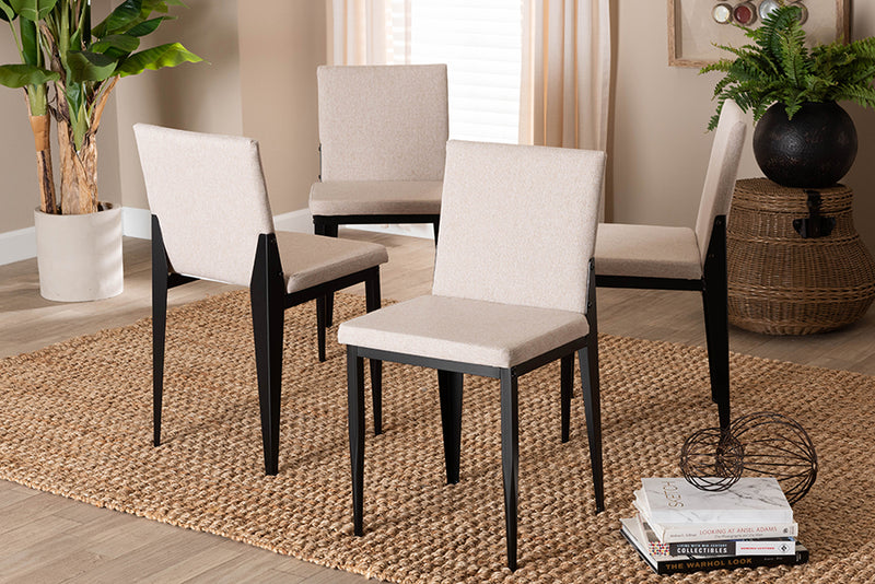 Aubrey Industrial Beige Fabric and Metal Dining Chair