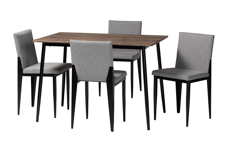 Aubrey Industrial Gray Fabric and Metal Dining Set