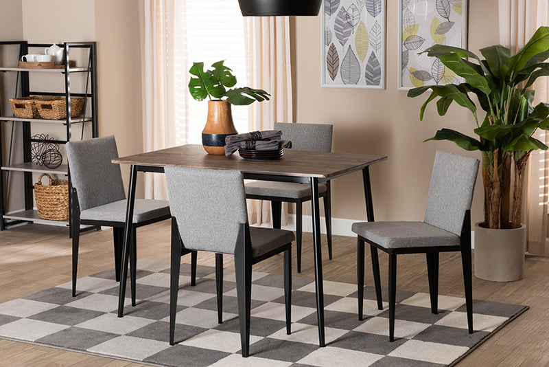 Aubrey Industrial Gray Fabric and Metal Dining Set