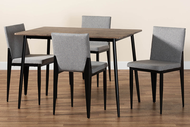 Aubrey Industrial Gray Fabric and Metal Dining Set