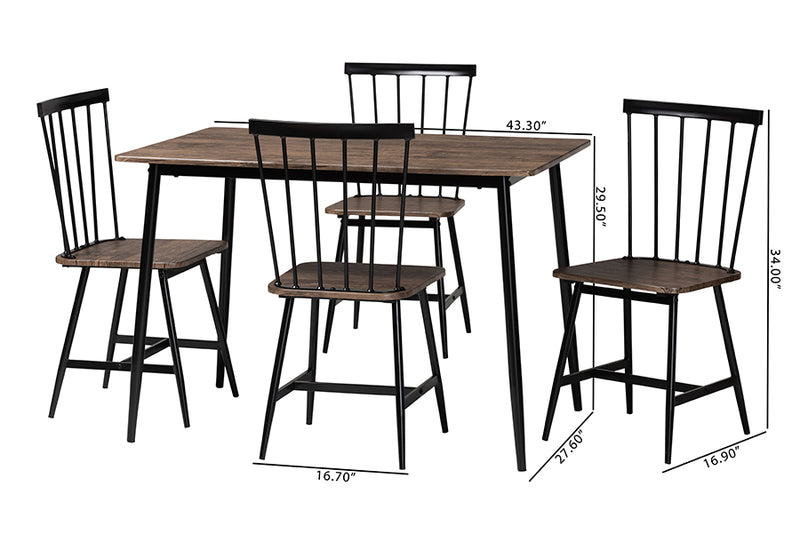 Louisa Industrial Dark Brown Wood and Metal Dining Set