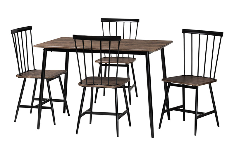 Louisa Industrial Dark Brown Wood and Metal Dining Set