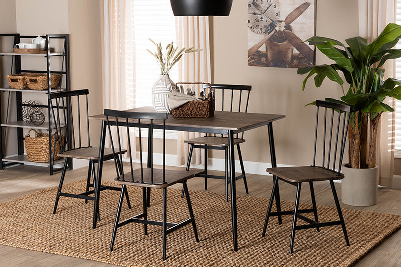 Louisa Industrial Dark Brown Wood and Metal Dining Set Baxton