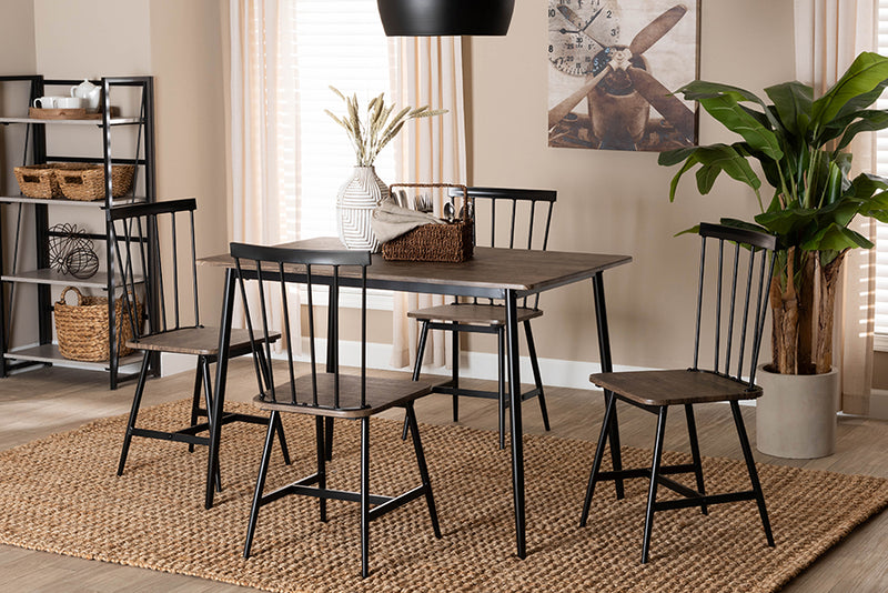 Louisa Industrial Dark Brown Wood and Metal Dining Set
