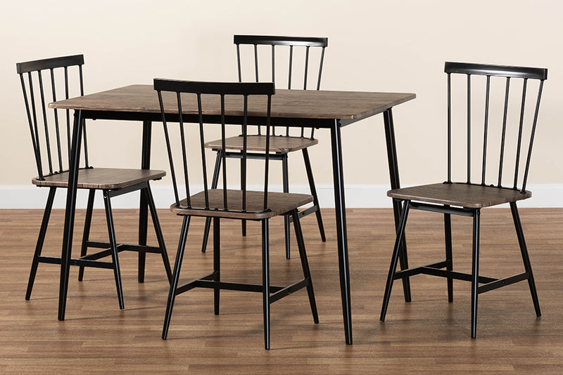 Louisa Industrial Dark Brown Wood and Metal Dining Set