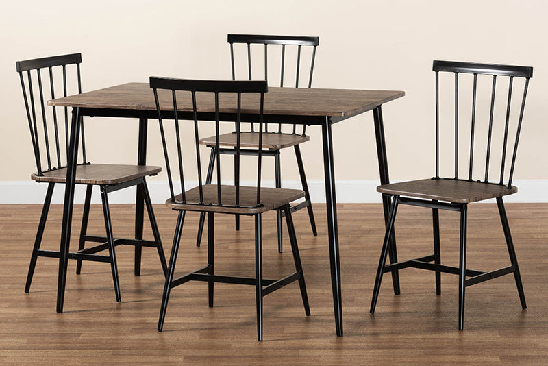 Louisa Industrial Dark Brown Wood and Metal Dining Set Baxton