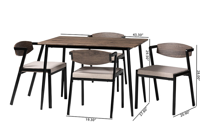 Iliana Industrial Beige Fabric and Metal Dining Set