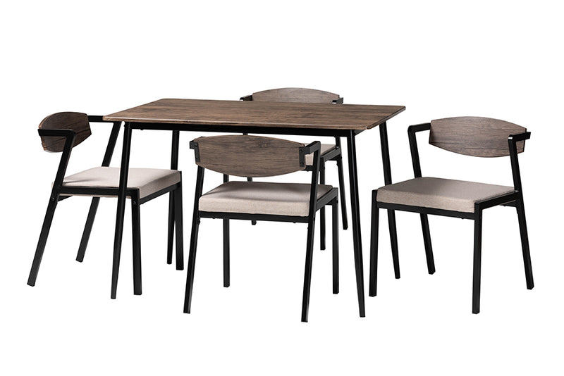 Iliana Industrial Beige Fabric and Metal Dining Set