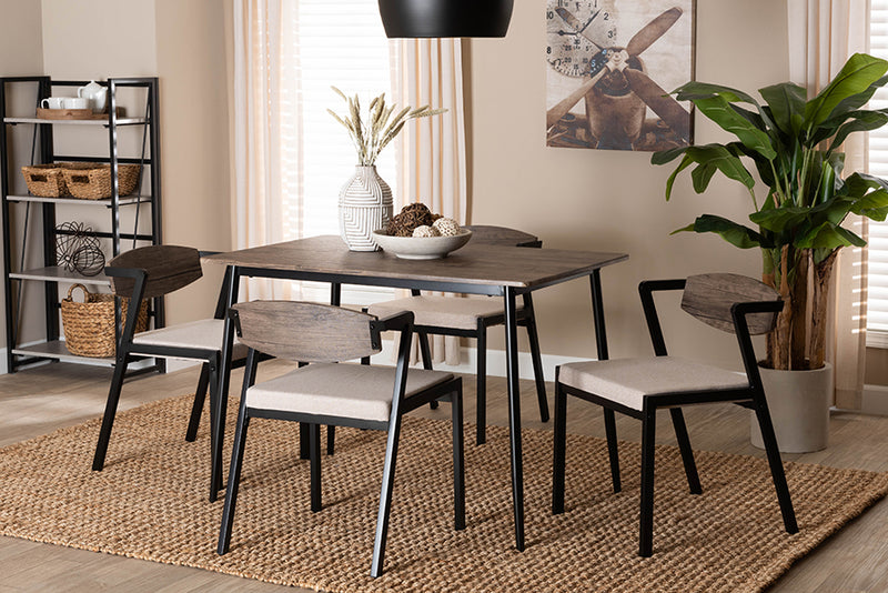 Iliana Industrial Beige Fabric and Metal Dining Set