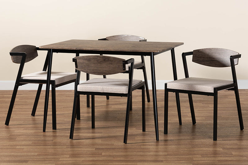 Iliana Industrial Beige Fabric and Metal Dining Set Baxton