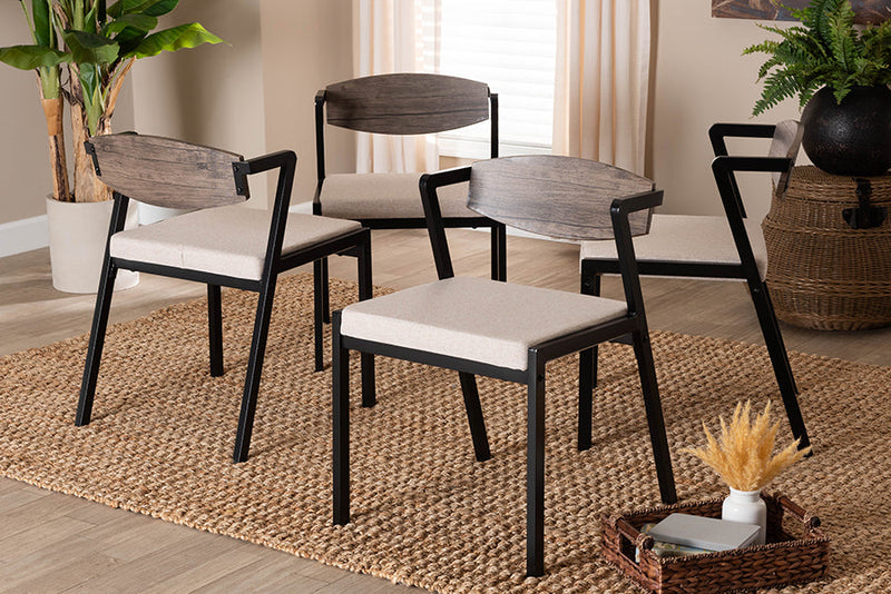 Iliana Industrial Beige Fabric and Metal Dining Chair Baxton