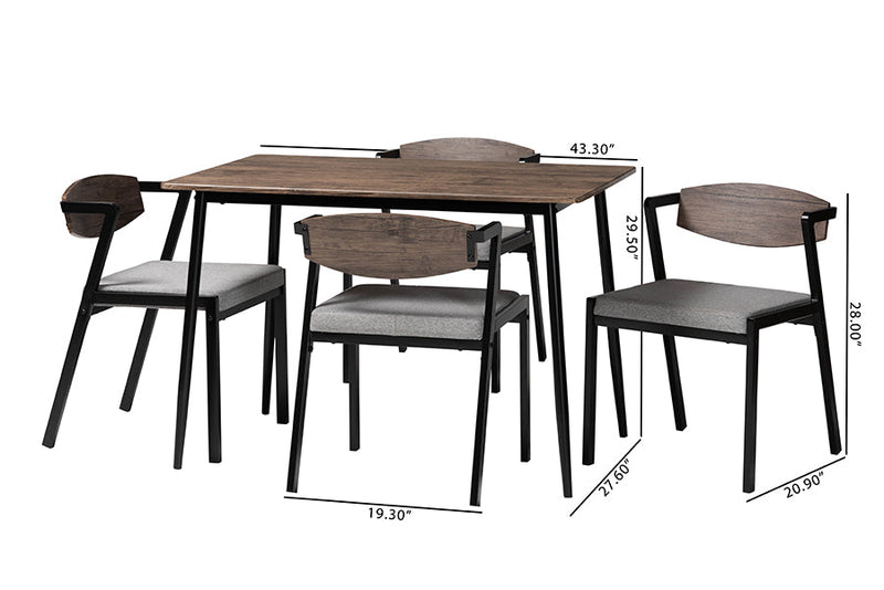 Iliana Industrial Gray Fabric and Metal Dining Set Baxton