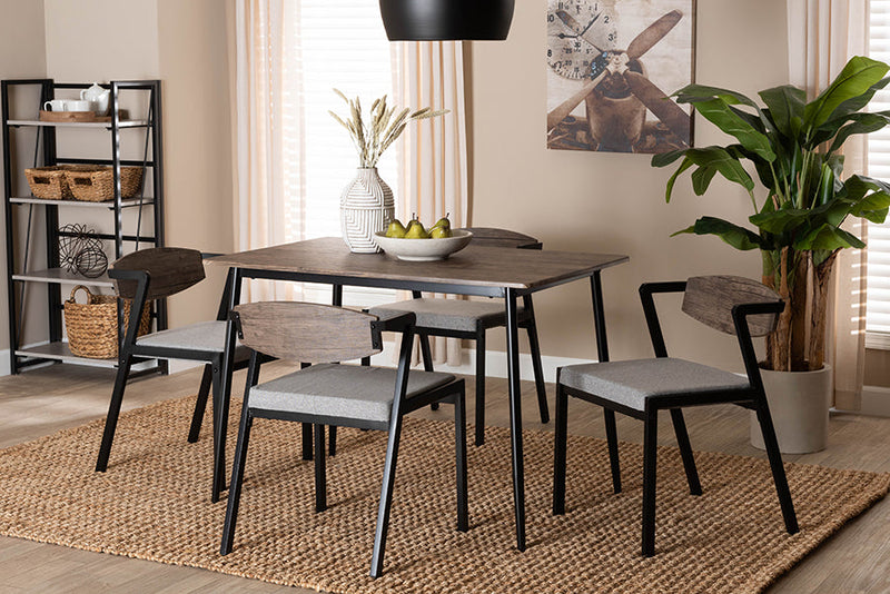Iliana Industrial Gray Fabric and Metal Dining Set Baxton