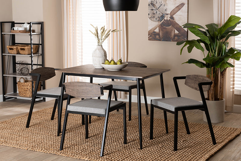 Iliana Industrial Gray Fabric and Metal Dining Set