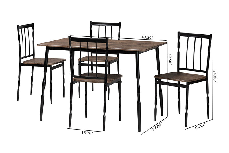 Wickham Brown Wood and Metal 5-Piece Dining Set Baxton