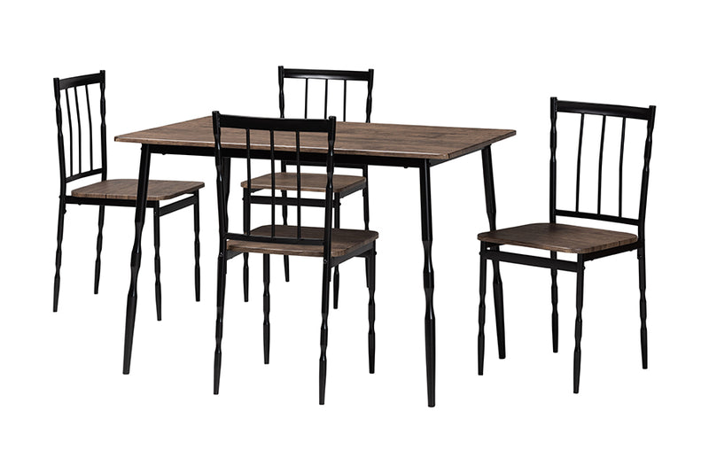 Wickham Modern Industrial Brown Wood and Metal 5-Piece Dining Set