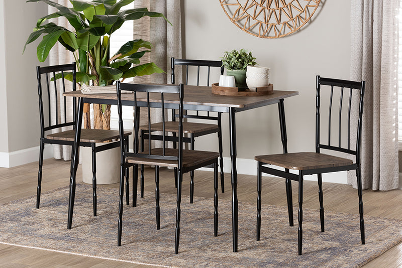 Wickham Modern Industrial Brown Wood and Metal 5-Piece Dining Set