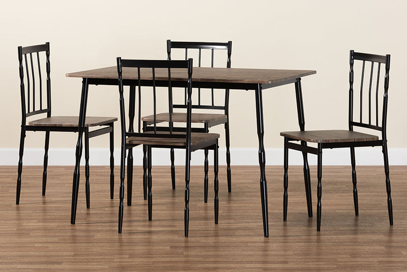 Wickham Modern Industrial Brown Wood and Metal 5-Piece Dining Set