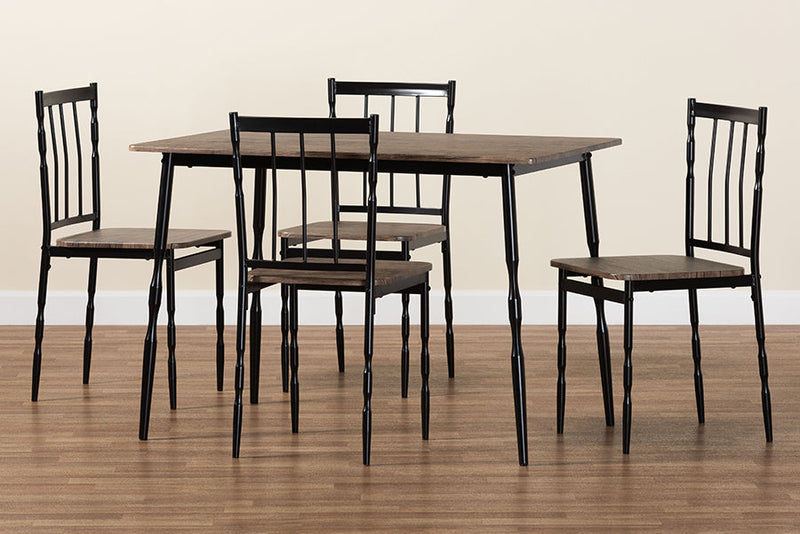 Wickham Brown Wood and Metal 5-Piece Dining Set Baxton
