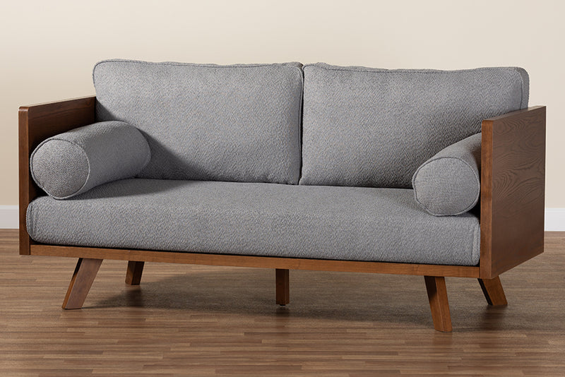 Gradisca Mid-Century Modern Gray Boucle Fabric Sofa